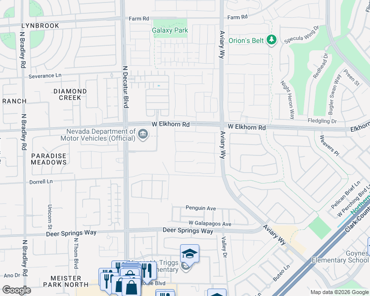 map of restaurants, bars, coffee shops, grocery stores, and more near Elkhorn Road in North Las Vegas
