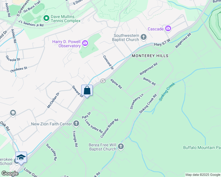 map of restaurants, bars, coffee shops, grocery stores, and more near 32 Parkwood Lane in Johnson City