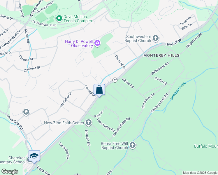 map of restaurants, bars, coffee shops, grocery stores, and more near 1804 Presswood Road in Johnson City
