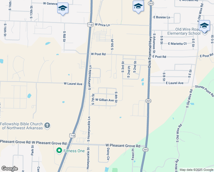 map of restaurants, bars, coffee shops, grocery stores, and more near 505 West Laurel Avenue in Rogers