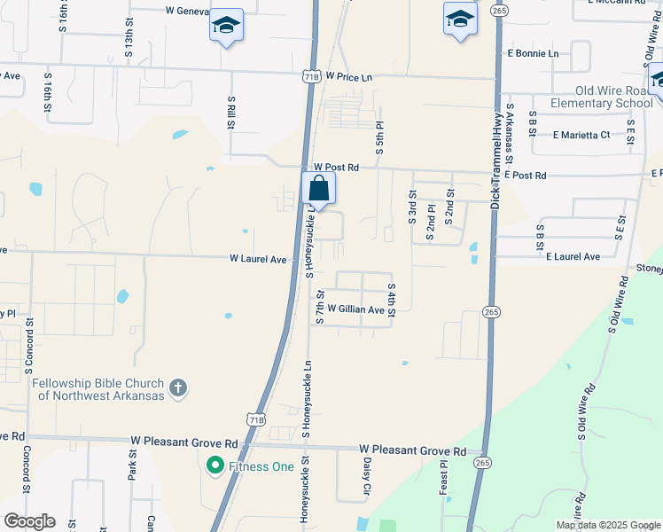 map of restaurants, bars, coffee shops, grocery stores, and more near 2953 Honeysuckle Lane in Rogers