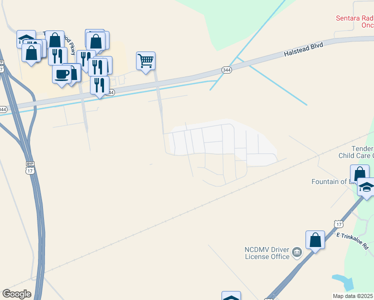 map of restaurants, bars, coffee shops, grocery stores, and more near Hanover Street in Elizabeth City
