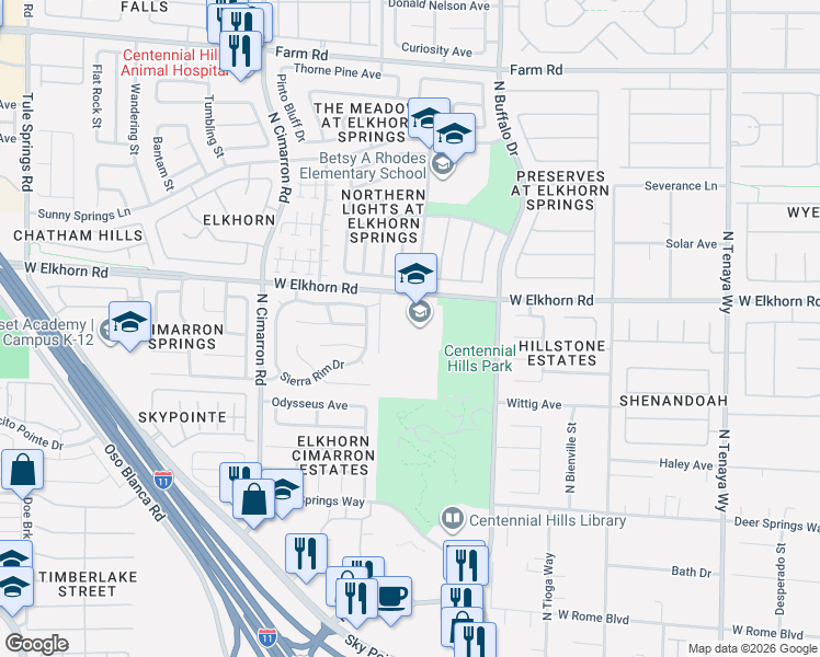 map of restaurants, bars, coffee shops, grocery stores, and more near 7775 West Elkhorn Road in Las Vegas