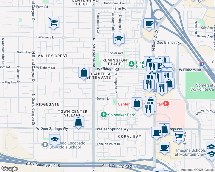 map of restaurants, bars, coffee shops, grocery stores, and more near 7072 North Caribou Ridge Street in Las Vegas