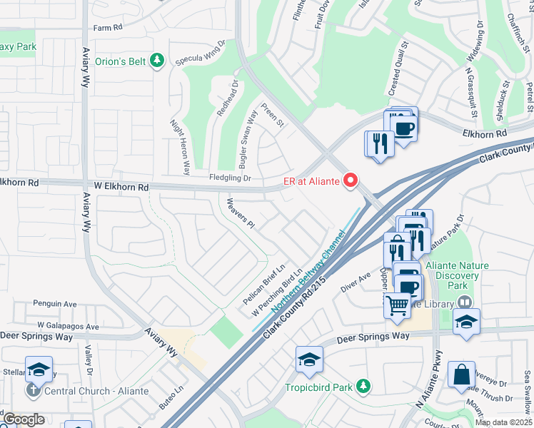 map of restaurants, bars, coffee shops, grocery stores, and more near 7120 North Woodpeckers Court in North Las Vegas