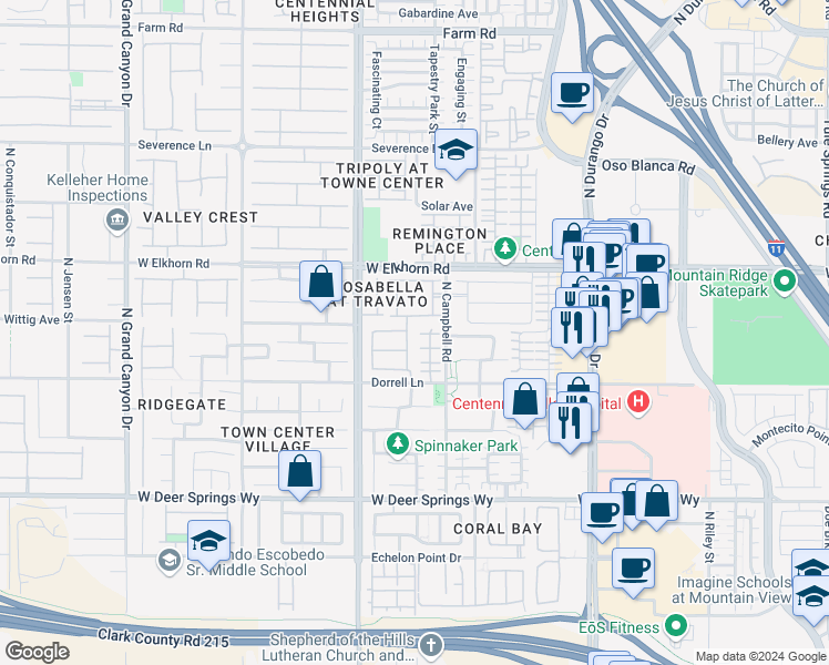 map of restaurants, bars, coffee shops, grocery stores, and more near 7072 North Caribou Ridge Street in Las Vegas