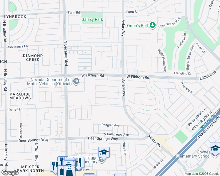 map of restaurants, bars, coffee shops, grocery stores, and more near 7113 Bluebird Wing Street in North Las Vegas
