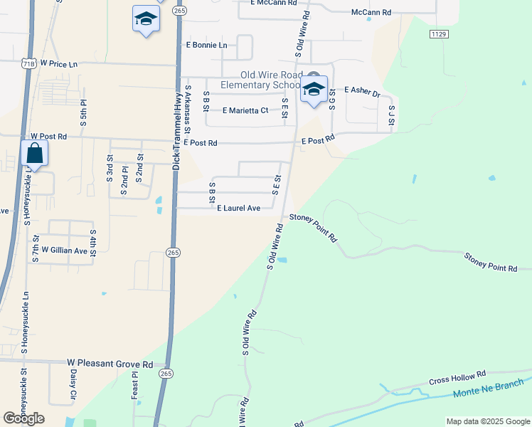 map of restaurants, bars, coffee shops, grocery stores, and more near 404 East Laurel Avenue in Rogers