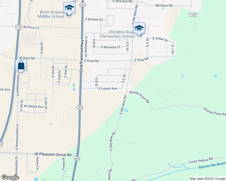 map of restaurants, bars, coffee shops, grocery stores, and more near 308 East Laurel Avenue in Rogers