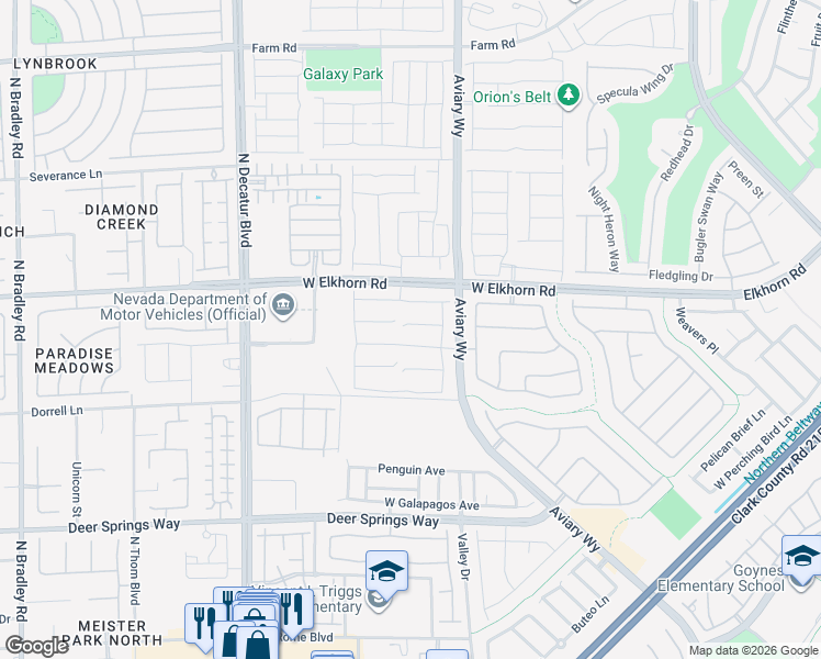 map of restaurants, bars, coffee shops, grocery stores, and more near 7113 Bluebird Wing Street in North Las Vegas