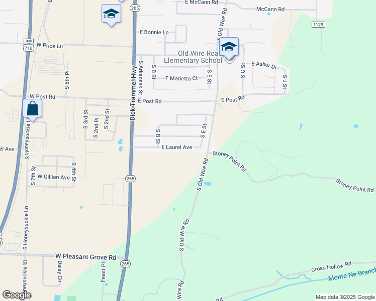 map of restaurants, bars, coffee shops, grocery stores, and more near 310 East Laurel Avenue in Rogers