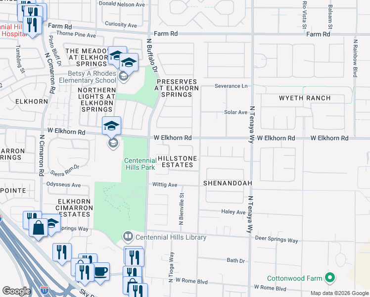 map of restaurants, bars, coffee shops, grocery stores, and more near 7418 Page Ranch Court in Las Vegas