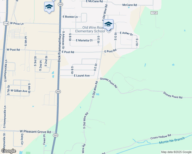 map of restaurants, bars, coffee shops, grocery stores, and more near 3409 South E Street in Rogers