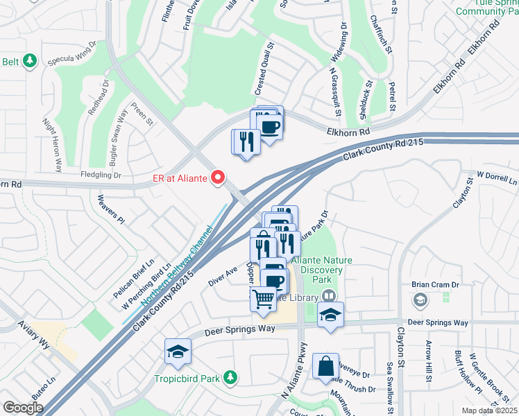 map of restaurants, bars, coffee shops, grocery stores, and more near Bruce Woodbury Beltway in North Las Vegas