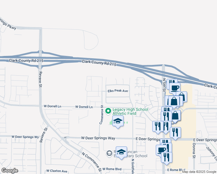 map of restaurants, bars, coffee shops, grocery stores, and more near 212 Elks Peak Avenue in North Las Vegas