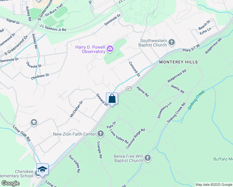 map of restaurants, bars, coffee shops, grocery stores, and more near 1604 Cherokee Road in Johnson City