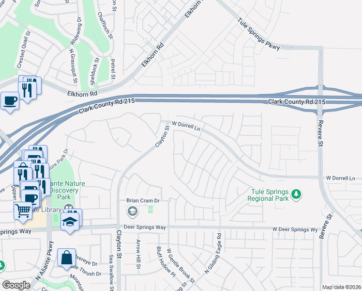 map of restaurants, bars, coffee shops, grocery stores, and more near 1635 Dire Wolf Avenue in North Las Vegas