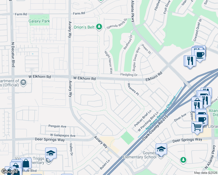 map of restaurants, bars, coffee shops, grocery stores, and more near 3916 Campanario Avenue in North Las Vegas