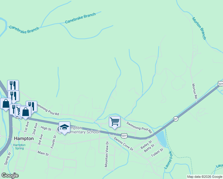 map of restaurants, bars, coffee shops, grocery stores, and more near 117 Ed Stout Road in Hampton