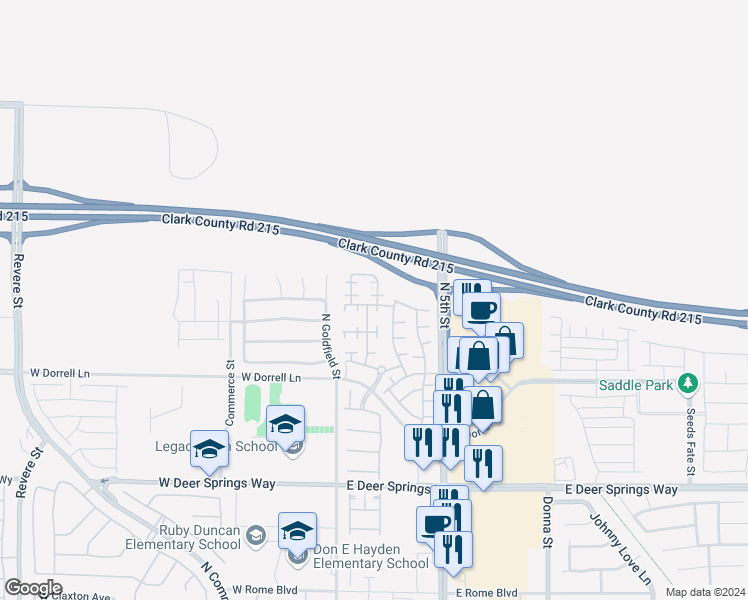 map of restaurants, bars, coffee shops, grocery stores, and more near 7153 Ashcroft Street in North Las Vegas