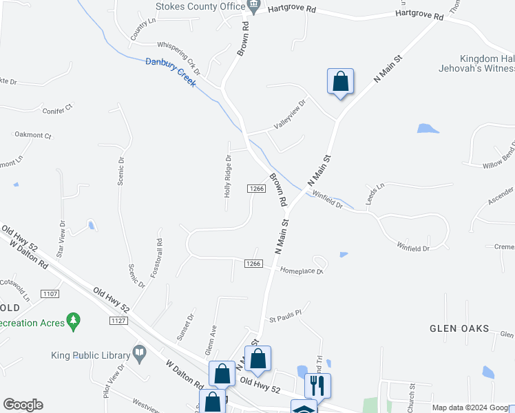map of restaurants, bars, coffee shops, grocery stores, and more near 454 Winchester Drive in King