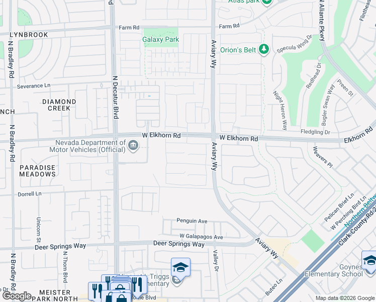 map of restaurants, bars, coffee shops, grocery stores, and more near 7113 Bluebird Wing Street in North Las Vegas