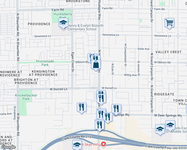 map of restaurants, bars, coffee shops, grocery stores, and more near 7099 North Hualapai Way in Las Vegas