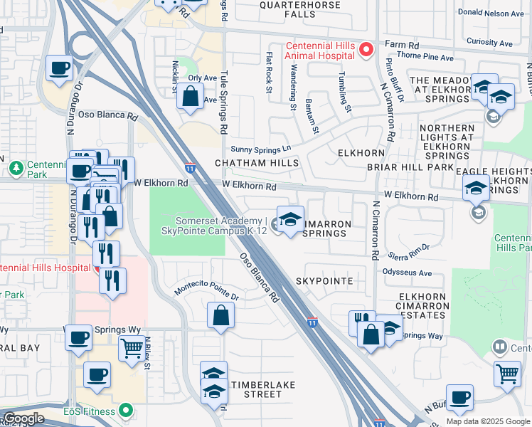 map of restaurants, bars, coffee shops, grocery stores, and more near 8267 Southern Cross Avenue in Las Vegas