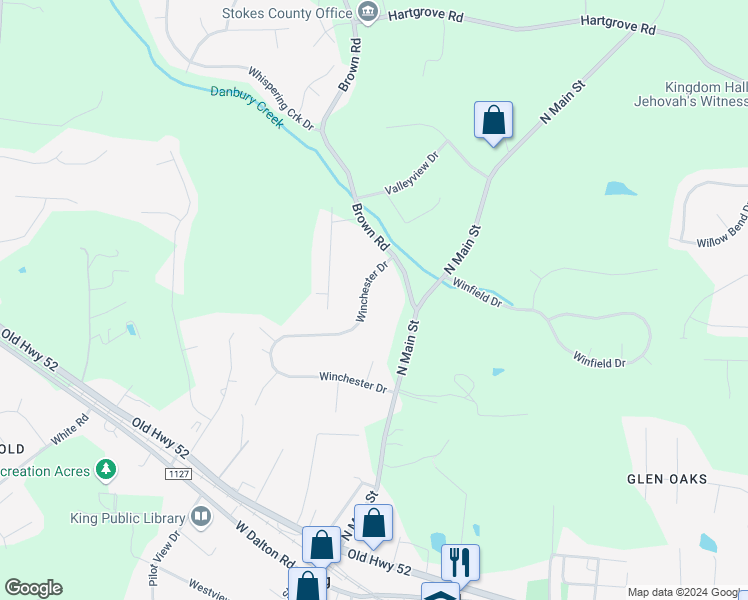 map of restaurants, bars, coffee shops, grocery stores, and more near 454 Winchester Drive in King