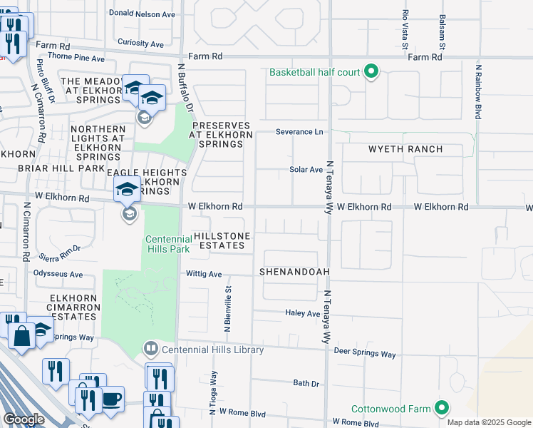 map of restaurants, bars, coffee shops, grocery stores, and more near 7150 Everly Court in Las Vegas