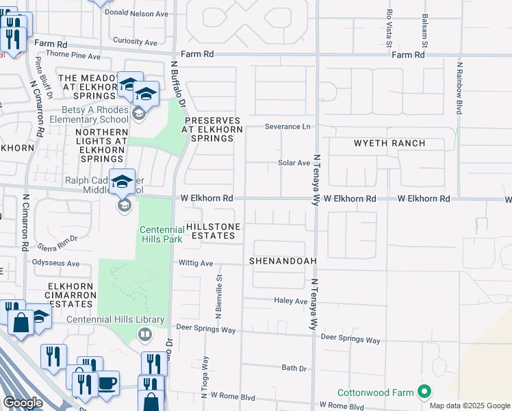 map of restaurants, bars, coffee shops, grocery stores, and more near 7150 Everly Court in Las Vegas