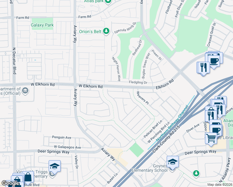 map of restaurants, bars, coffee shops, grocery stores, and more near 3917 San Esteban Avenue in North Las Vegas