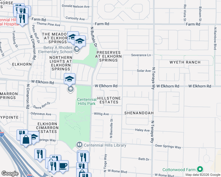map of restaurants, bars, coffee shops, grocery stores, and more near 7411 Cedargulf Avenue in Las Vegas
