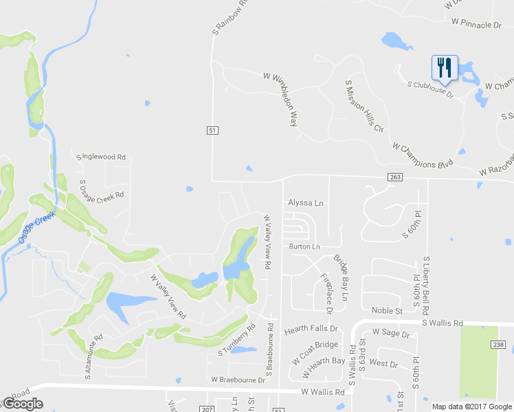 map of restaurants, bars, coffee shops, grocery stores, and more near 6657 West Valley View Road in Rogers