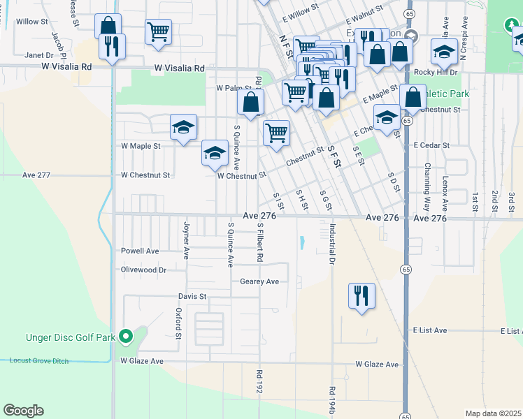 map of restaurants, bars, coffee shops, grocery stores, and more near 405 South Filbert Road in Exeter