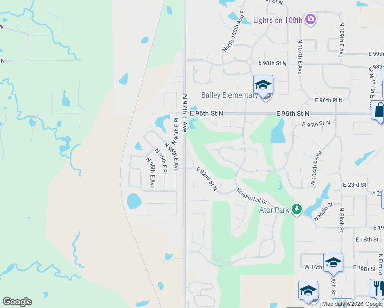 map of restaurants, bars, coffee shops, grocery stores, and more near 9901 East 93rd Court North in Owasso