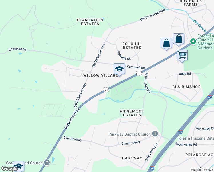 map of restaurants, bars, coffee shops, grocery stores, and more near 900 Weeping Willow Way in Goodlettsville