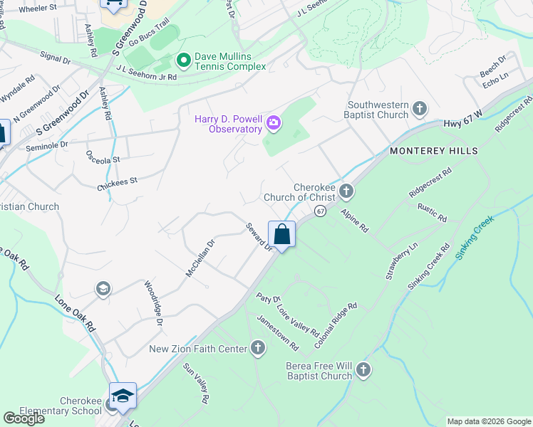 map of restaurants, bars, coffee shops, grocery stores, and more near 1704 Buccaneer Drive in Johnson City