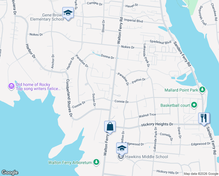 map of restaurants, bars, coffee shops, grocery stores, and more near 427 Walton Ferry Road in Hendersonville