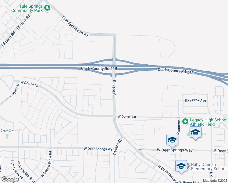 map of restaurants, bars, coffee shops, grocery stores, and more near Revere Street in North Las Vegas