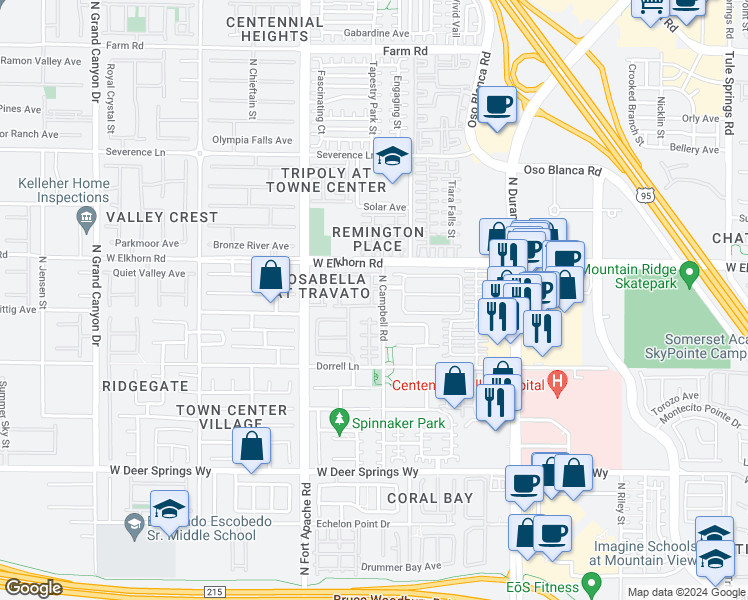 map of restaurants, bars, coffee shops, grocery stores, and more near 7112 Bear Paw Creek Street in Las Vegas