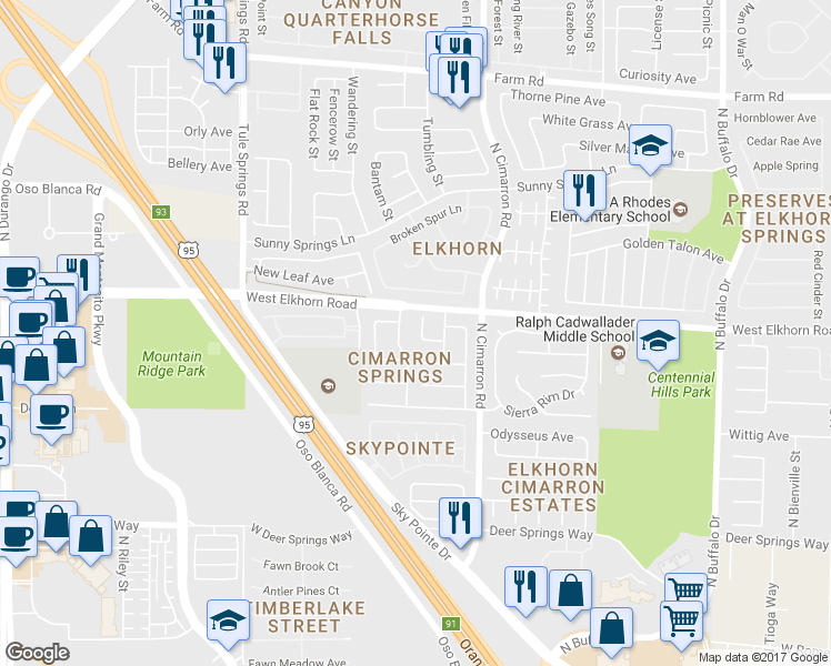 map of restaurants, bars, coffee shops, grocery stores, and more near 8057 Sweet Clover Court in Las Vegas