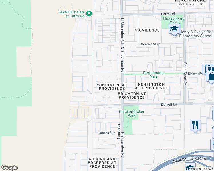 map of restaurants, bars, coffee shops, grocery stores, and more near Cowlite Avenue in Las Vegas