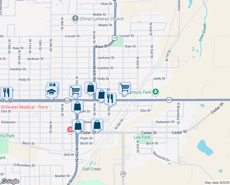 map of restaurants, bars, coffee shops, grocery stores, and more near 411 Grove Street in Perry