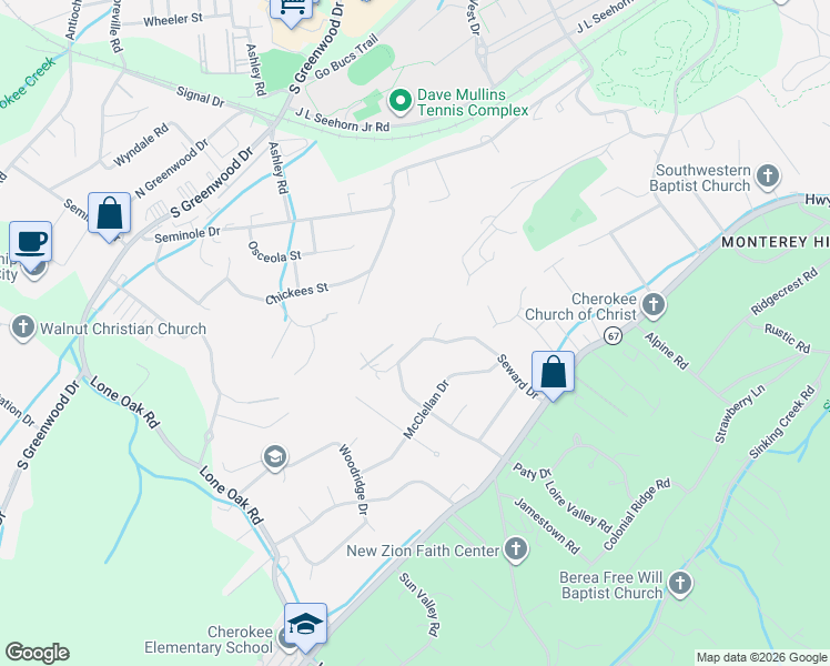 map of restaurants, bars, coffee shops, grocery stores, and more near 1607 Seward Drive in Johnson City