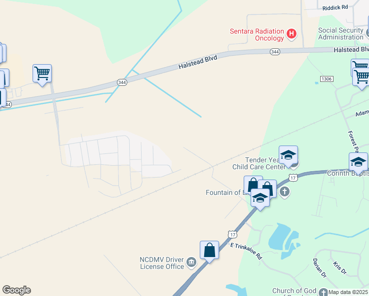 map of restaurants, bars, coffee shops, grocery stores, and more near 801 Pro Gro Drive in Elizabeth City