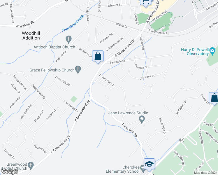 map of restaurants, bars, coffee shops, grocery stores, and more near 1412 Colony Park Drive in Johnson City