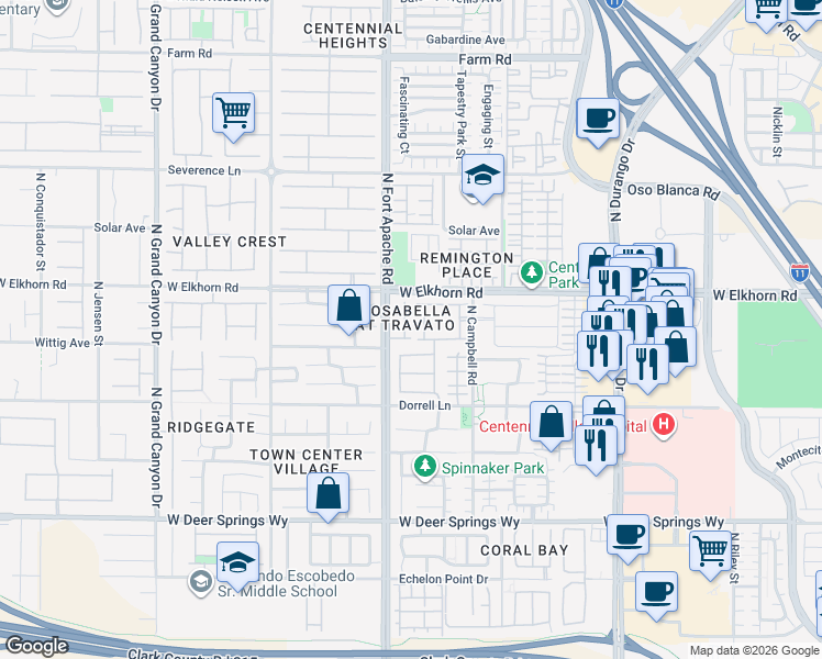 map of restaurants, bars, coffee shops, grocery stores, and more near 7116 Forest Frost Street in Las Vegas