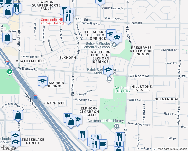map of restaurants, bars, coffee shops, grocery stores, and more near 7812 Purple Mountain Avenue in Las Vegas