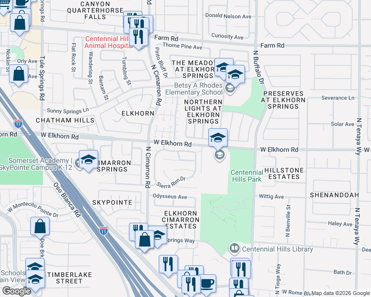 map of restaurants, bars, coffee shops, grocery stores, and more near 7817 West Falcon Wing Avenue in Las Vegas